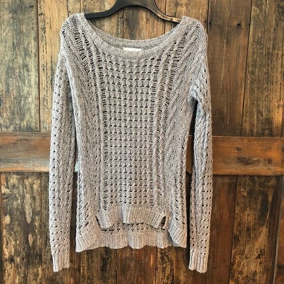 American Eagle XL Gray Lightweight Open Knit Slouchy Long Sleeve Sweater - Picture 2 of 6